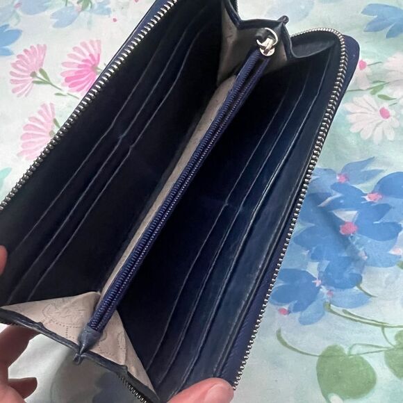 Michael Kors Perforated Zip Around Leather Wallet - Black and Blue - Picture 7 of 11